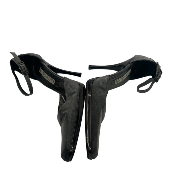 Casadei Silver Square Toe Ankle Strap Stiletto Heels Size 8 Women’s - Picture 7 of 9